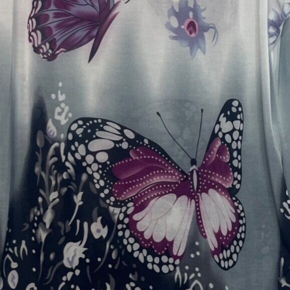 Ace Fashion Butterfly Print Short Sleeve Shirt Top Womens Small Gray Pink New - Picture 5 of 9
